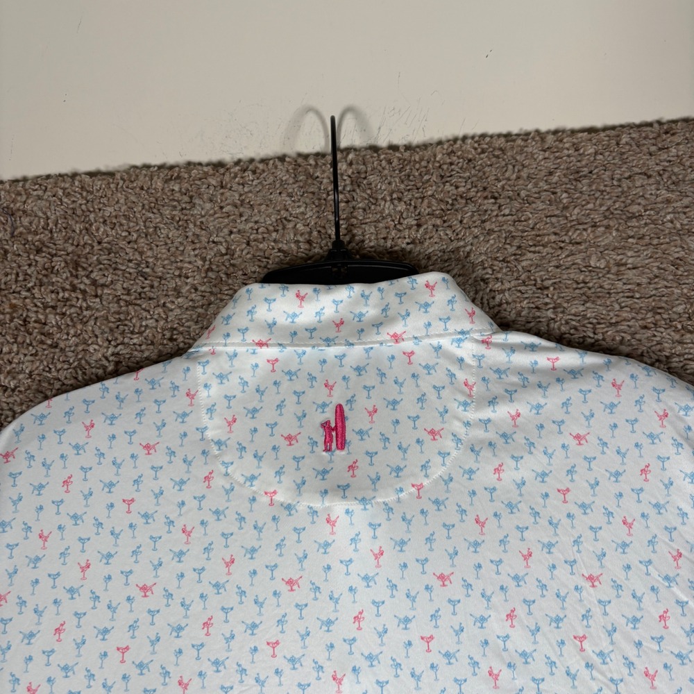 Johnnie-O Mens Featherweight Martini Print Golf Polo Shirt White Blue Pink M - Picture 7 of 8